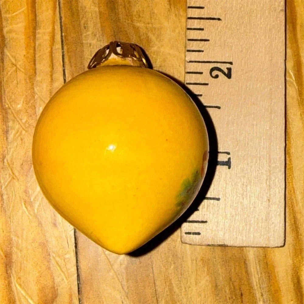 Vintage Christmas Ornament Teardrop Yellow Hand-Painted Candle Pinecones
